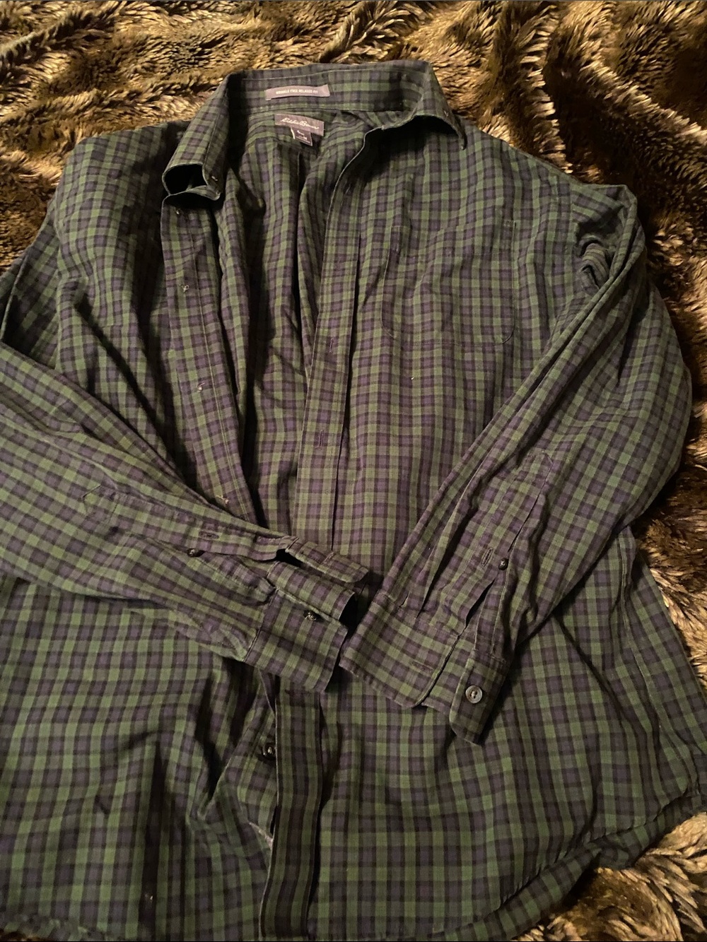 Eddie Bauer Green  Plaid Cotton Button-Down Shirt